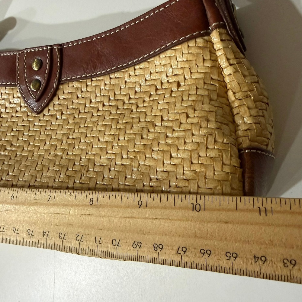 Franco Sarto Woven Straw Shoulder Bag Womens Small Brown Boho Leather Trim Used - Picture 13 of 14